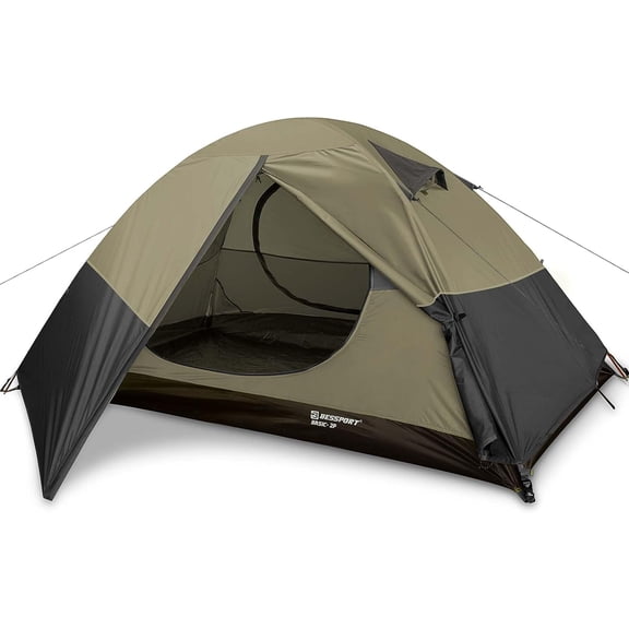 Lightweight 2-Person Waterproof Camping Tent with Two Doors, Military Green, Rectangular, Free-Standing