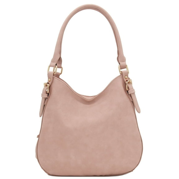 Lightweight 3 Compartment Faux Leather Medium Hobo Bag (Dusty Pink)
