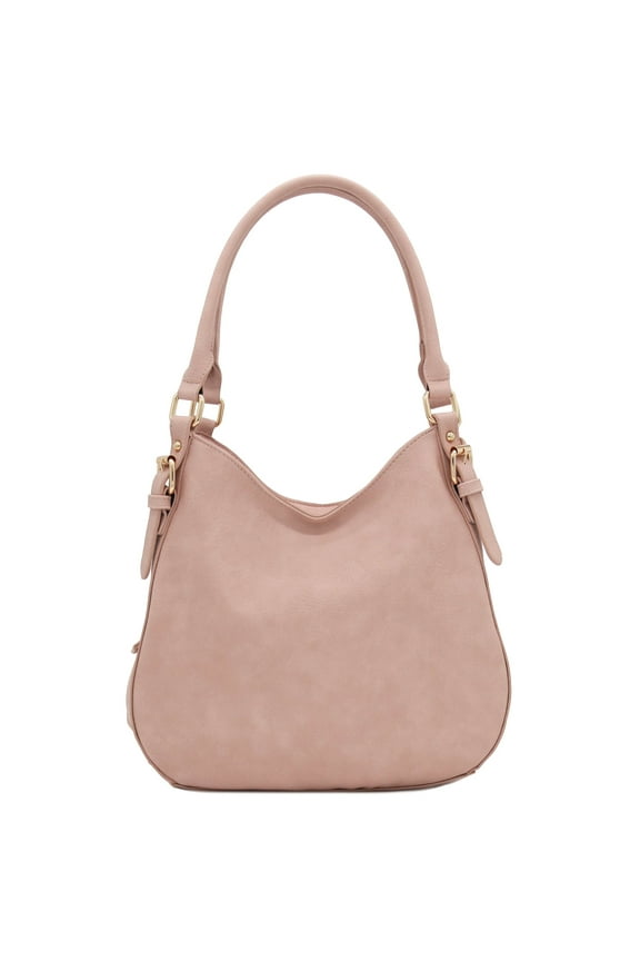 Lightweight 3 Compartment Faux Leather Medium Hobo Bag (Dusty Pink)