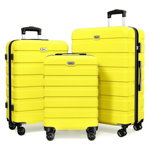 Luggage Set 3 Piece,PC ABS Lightweight Hardside Suitcases with TSA Lock,Carry on luggage with Wheels,Yellow