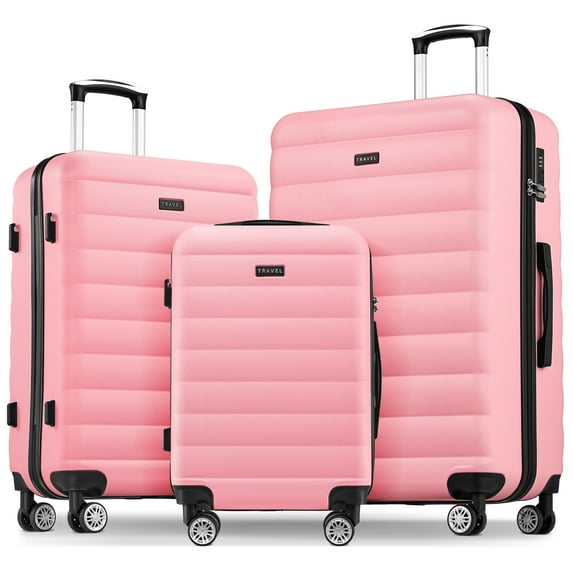 Lightweight 3 Piece Spinner Suitcase Luggage Set with Wheels and Secure Lock, Pink
