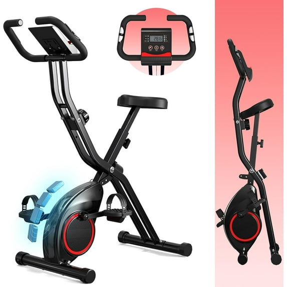 Lightweight 33LB Foldable Exercise Bike for Small Apartments, Stationary Bikes for Home Workout, Indoor Portable Cycling Bike with 16-Level Magnetic Resistance, 260LBS Capacity, 5.5 LBS Flywheel