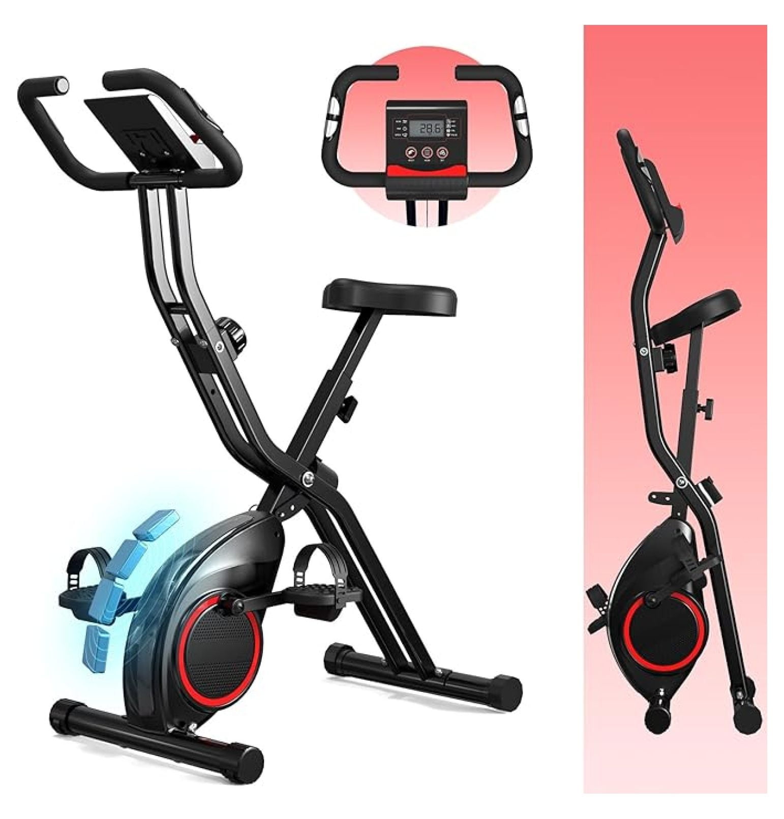 Lightweight 33LB Foldable Exercise Bike for Small Apartments, Stationary Bikes for Home Workout, Indoor Portable Cycling Bike with 16-Level Magnetic Resistance, 260LBS Capacity, 5.5 LBS Flywheel