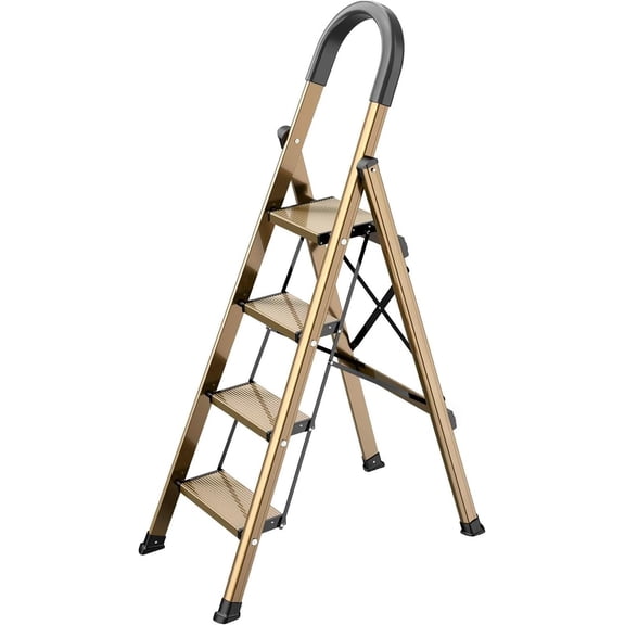 Lightweight  4 Step Ladder Folding Step Stool Stepladders with Anti-Slip and Wide Pedal for  and Kitchen Use Space Saving (Brown )
