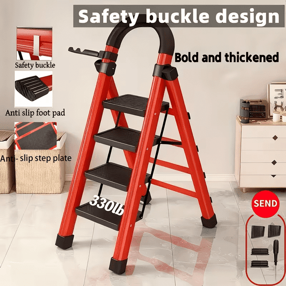 Lightweight 4-Step Portable Folding Ladder | Heavy-Duty, Anti-Slip Pedals, Portable Multi-functional Ladder