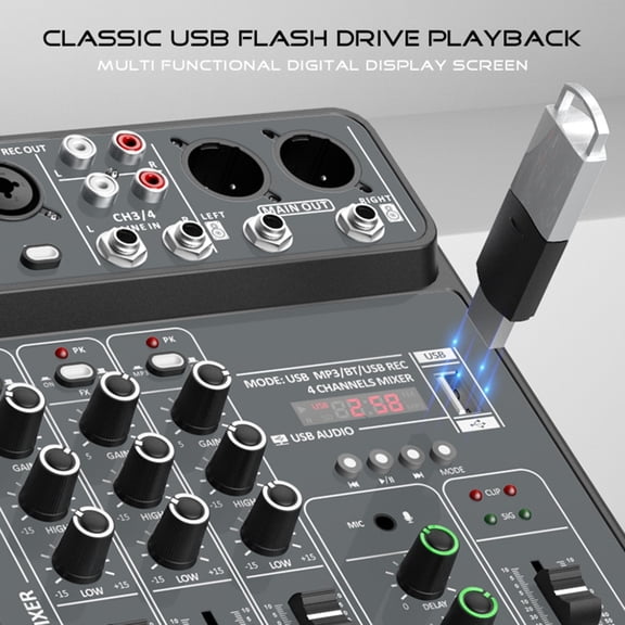 Lightweight 4-Way USB Mixer Mixing Console for Home, Conference, or Live Use with Multiple Device Compatibility