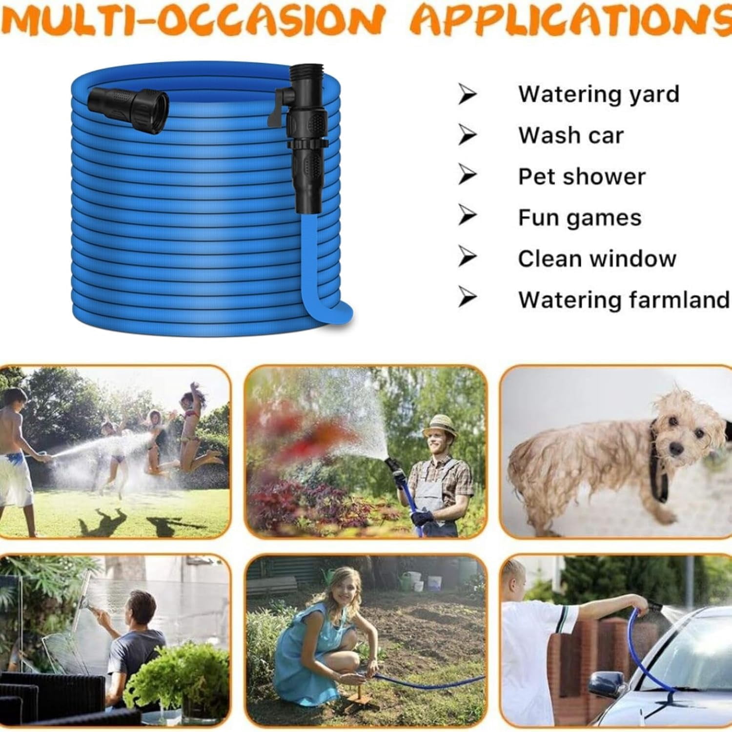Lightweight 75FT Elastic Garden Hose with 3/4" Fittings, Triple-Layer  for Lawn, Car, and Plant Watering