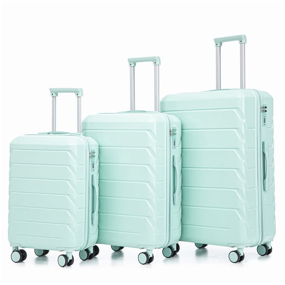 Lightweight ABS Carry-On & Check-In Luggage Set, 3-Piece, Mint Green, Silent Spinner Wheels, TSA Lock