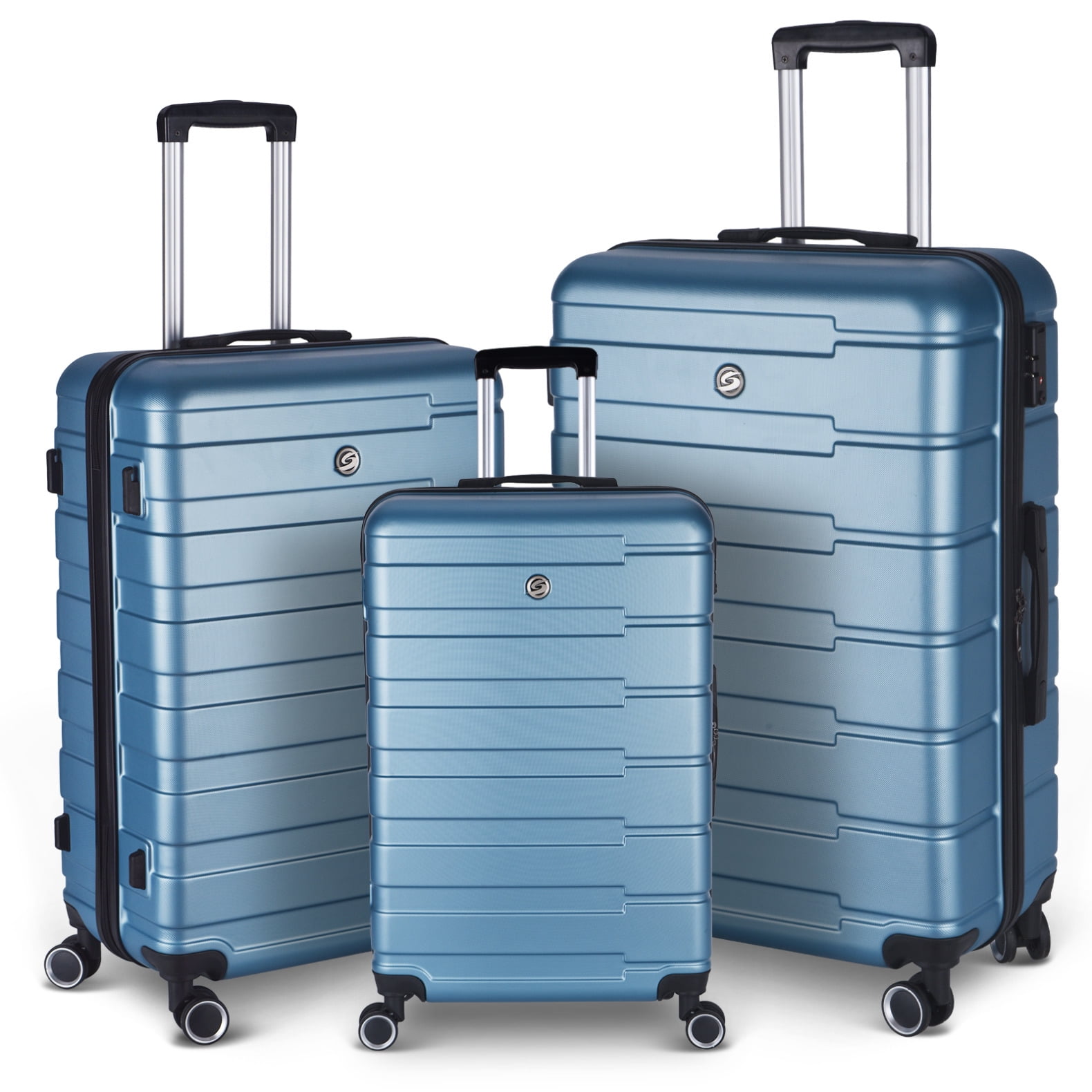 Lightweight ABS Hard Shell Luggage Sets 3 Piece with TSA Lock 360 Spinner Wheels Suitcase Sets with Double Coil Explosion Proof Zippers Recessed Handle 20in 24in 28in Cyan Walmart