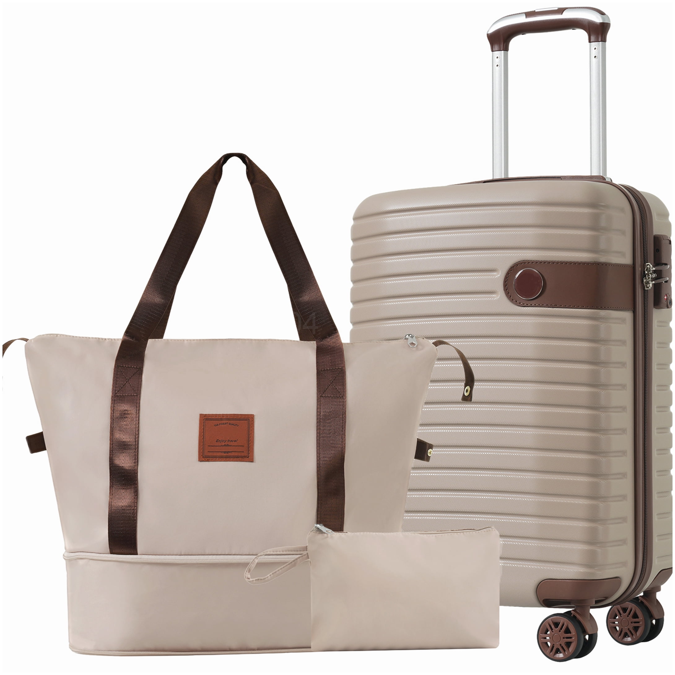 Lightweight ABS Hardshell 3 Piece Luggage Set with Spinner Wheels, TSA Lock, Carry On Compliant Suitcase, Weekender, Khaki