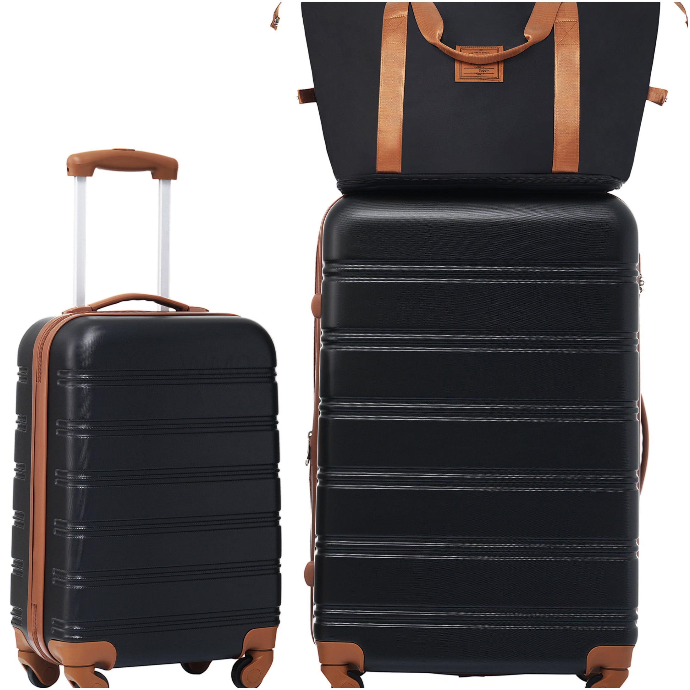 Lightweight ABS Hardshell Suitcase Set with TSA Lock, 20" & 28" Expandable Spinner Luggage in Black/Brown