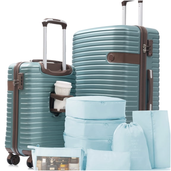 Lightweight ABS Hardshell Suitcase Set with TSA Lock, Spinner Wheels, Carry-On and Check-In Luggage in Blue