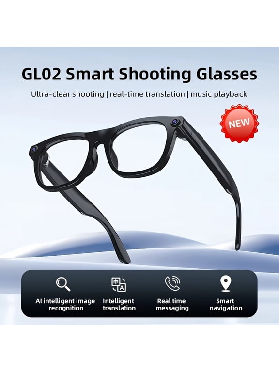Lightweight AI Smart Glasses, Bluetooth Voice Control, Camera, Video/Photo, Touch Control, 300mAh Battery, AI Translation & Audio Black, Portable Smart Eyewear