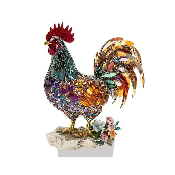 Lightweight Acrylic Rooster Figurine with Display Base Shatterproof Desk Ornament for Home Office Decor