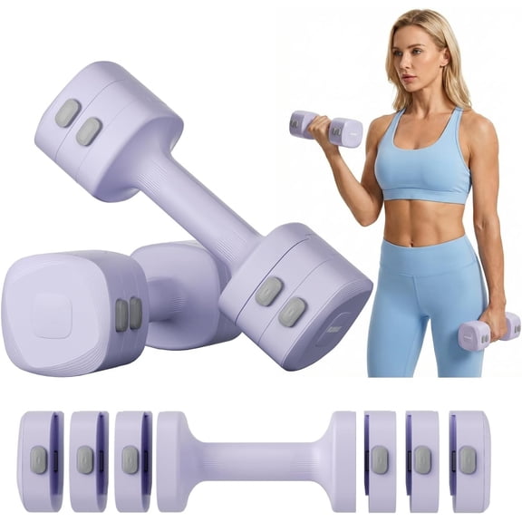 Lightweight Adjustable Dumbbell Kettlebell Set - 4 in 1 Free Weight Set with Kettlebell Grip Converter, Each 2.2 3.3 4.4 5.5lb Quick Change Weight Women Dumbbell Set for Small Spaces Gym