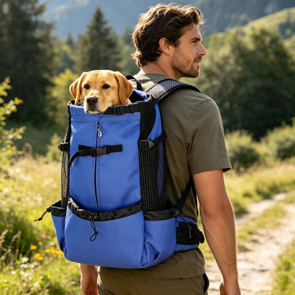 Lightweight Adjustable Pet Carrier Backpack for Small Medium Dogs Cats, Breathable Polyester Outdoor Travel Hiking Puppy Backpack Carrier, 9''×16.5'', Blue