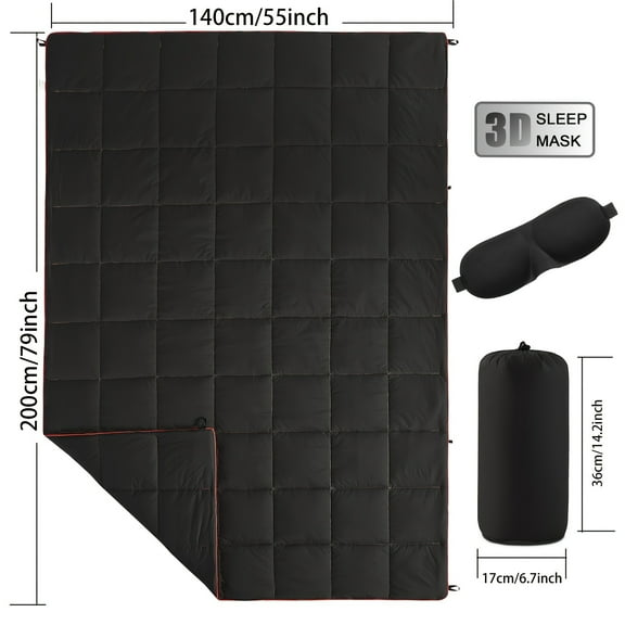 Lightweight Down Alternative Puffy Camping Blanket - Large Ultra-Warm Hammock Top Quilt with Piping, All-Season Outdoor Blanket for Travel, Picnic, Beach, Party & Cold Weather, Machine Washable