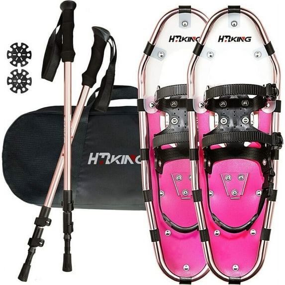 Lightweight Aluminum All Terrain Snowshoes for Men Women Youth Kids, with Unisex Hiking Poles and Tote Bag, 14"/21"/25"/30"