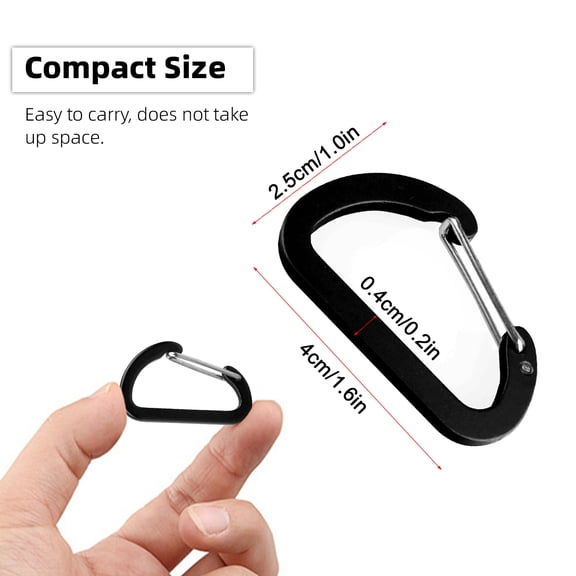 Lightweight Aluminum Alloy D-Shaped Carabiner Clip 4mm Spring Snap Hook for Outdoor Camping Backpacks, Black, 20-Pack (3.9 inches / 10.0 cm)