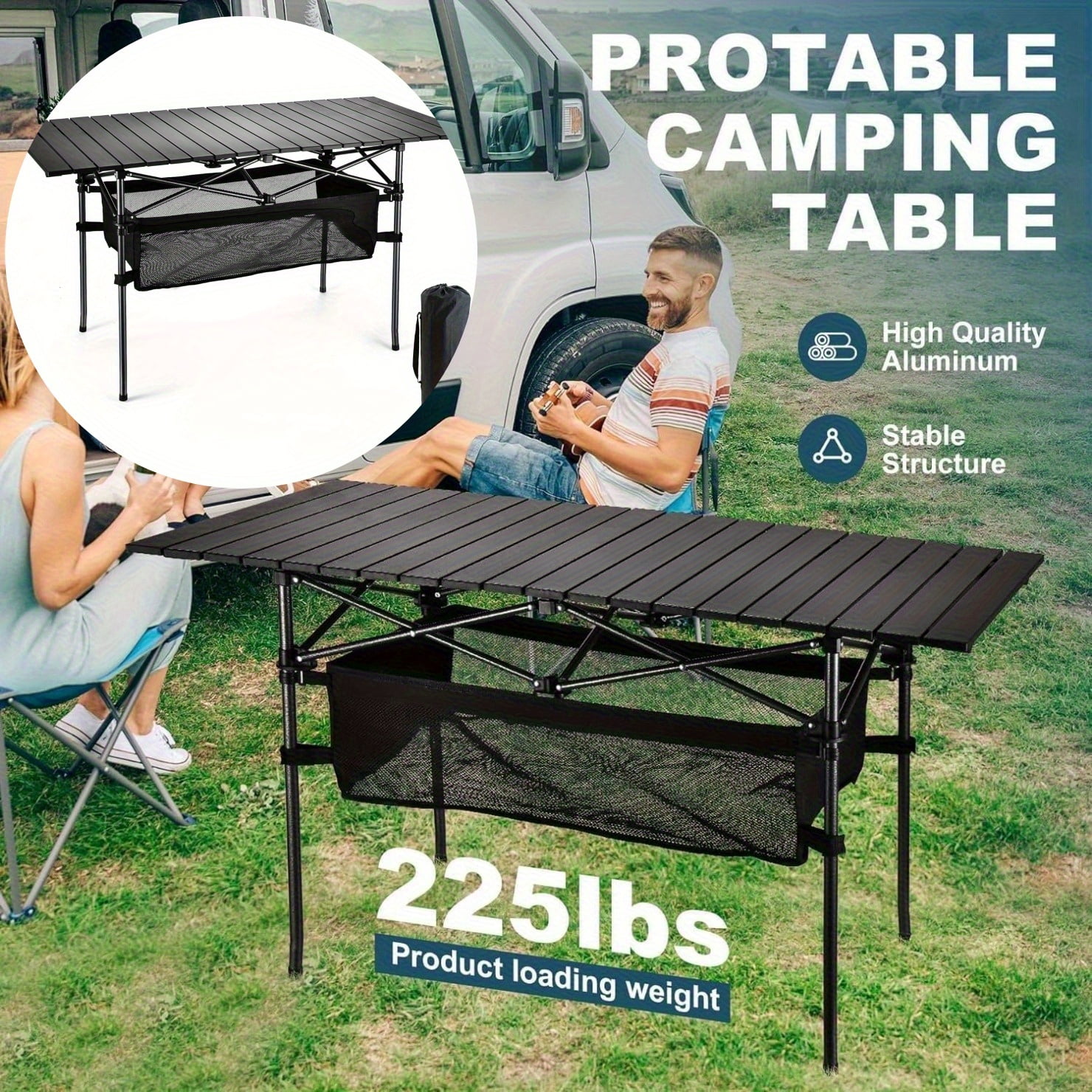 Lightweight Aluminum Portable Folding Picnic Table - Roll-Up Design ...