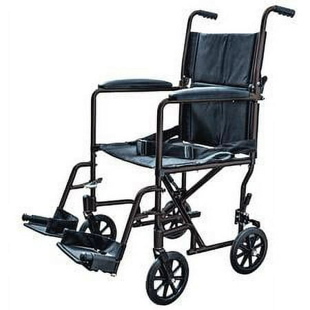 Lightweight Aluminum Transport chair Wheelchair, Fixed Full Arms, 19" Seat Black