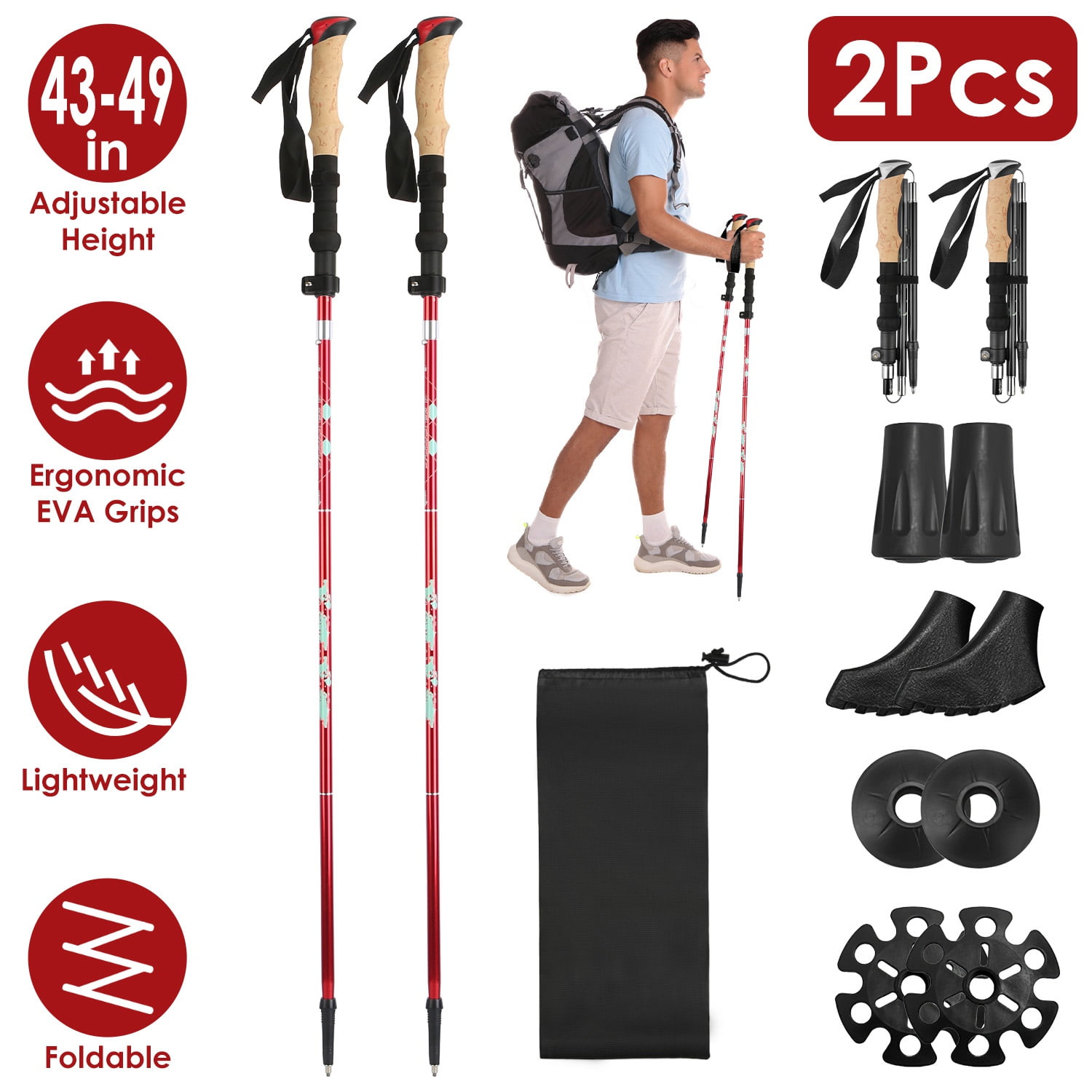Lightweight Aluminum Walking Sticks Collapsible Trekking Poles with EVA ...