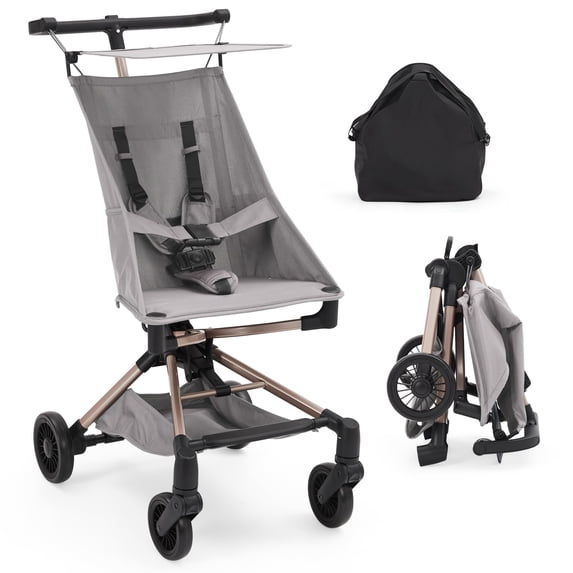 Lightweight Baby Stroller, Compact Travel Stroller for Airplane, One-Click Fold, Infant Toddler Stroller w/Adjustable Canopy, Storage Basket for Kids