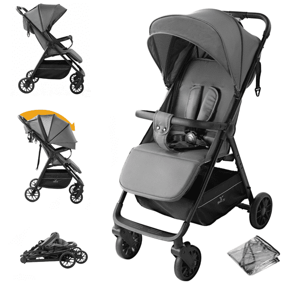 Lightweight Baby Stroller Portable Travel Stroller Infant Carriage Bassinet Stroller with Compact Fold for Newborn/Child/Toddler,Adjustable Canopy,Net,Cup Holder,One-Hand,Unisex Grey