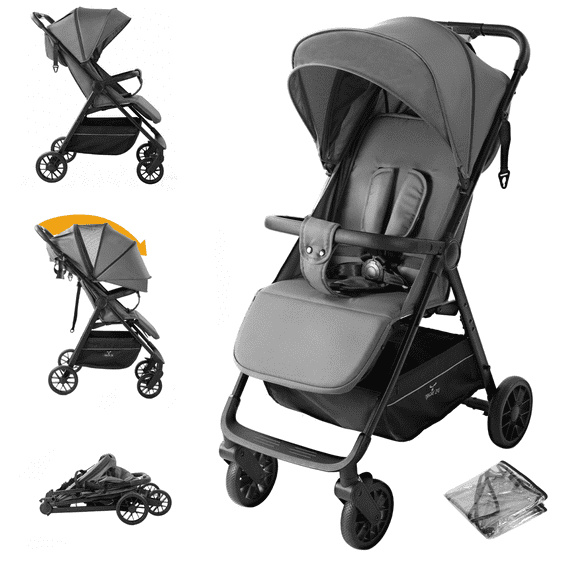 Lightweight Baby Stroller Portable Travel Stroller Infant Carriage Bassinet Stroller with Compact Fold for Newborn/Child/Toddler,Adjustable Canopy,Net,Cup Holder,One-Hand,Unisex Grey
