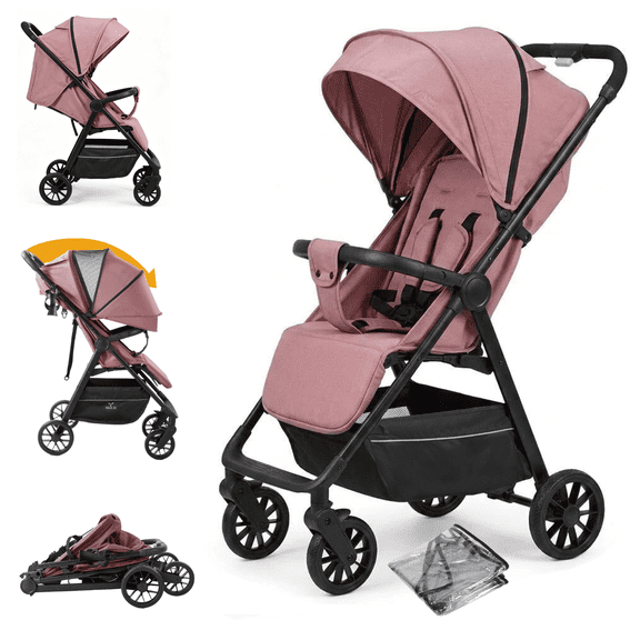 Lightweight Baby Stroller Portable Travel Stroller Infant Carriage Bassinet Stroller with Compact Fold for Newborn/Child/Toddler,Adjustable Canopy,Net,Cup Holder,One-Hand,Unisex Pink