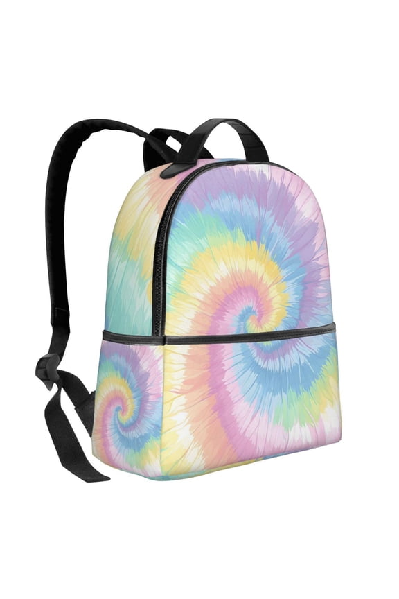 Lightweight Backpack With Adjustable Shoulder Strap Empty Bag Upright 1214.5in For Weekend Holiday Travel Hiking Aliceblue Tie-Dye Background Rainbow Colors_3