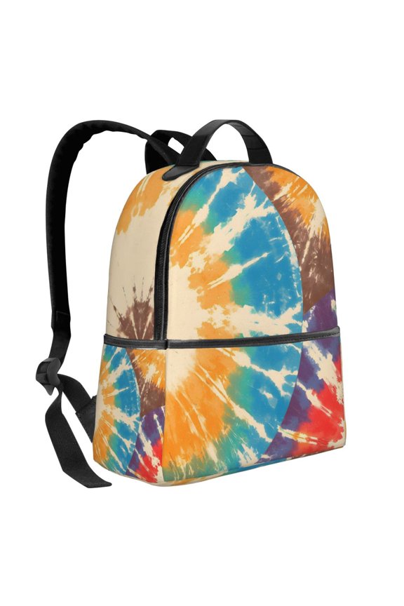 Lightweight Backpack With Adjustable Shoulder Strap Empty Bag Upright 1214.5in For Weekend Holiday Travel Hiking Brown Tie-Dye Background Rainbow Colors