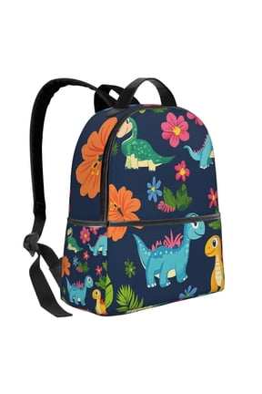 Lightweight Backpack With Adjustable Shoulder Strap Empty Bag Upright 1214.5in For Weekend Holiday Travel Hiking Cute Dinosaurs And Green-Banded Leaves