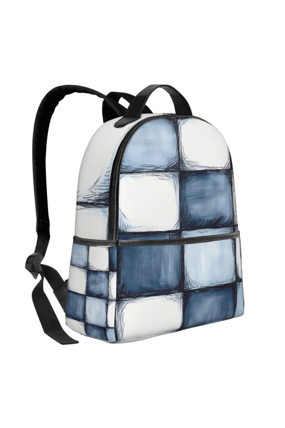 Lightweight Backpack With Adjustable Shoulder Strap Empty Bag Upright 1214.5in For Weekend Holiday Travel Hiking Doderblue Checked Hand-Drawn Sketch_3
