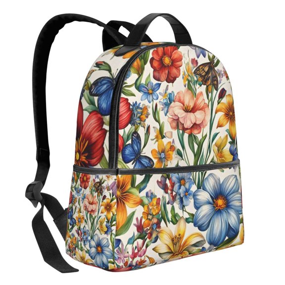 Lightweight Backpack With Adjustable Shoulder Strap Empty Bag Upright 1214.5in For Weekend Holiday Travel Hiking Fall Flowers Lily Flower Butterflies Bees