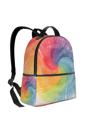 Lightweight Backpack With Adjustable Shoulder Strap Empty Bag Upright 1214.5in For Weekend Holiday Travel Hiking Gray Tie-Dye Background Rainbow Colors_3
