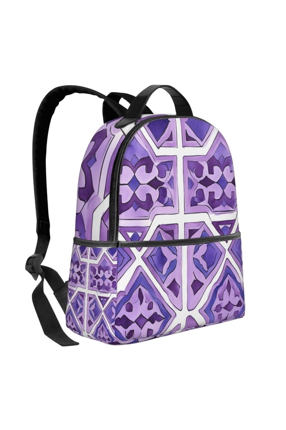 Lightweight Backpack With Adjustable Shoulder Strap Empty Bag Upright 1214.5in For Weekend Holiday Travel Hiking Mediumpurple Moroccan Trellis Hand-Drawn Sketch_3