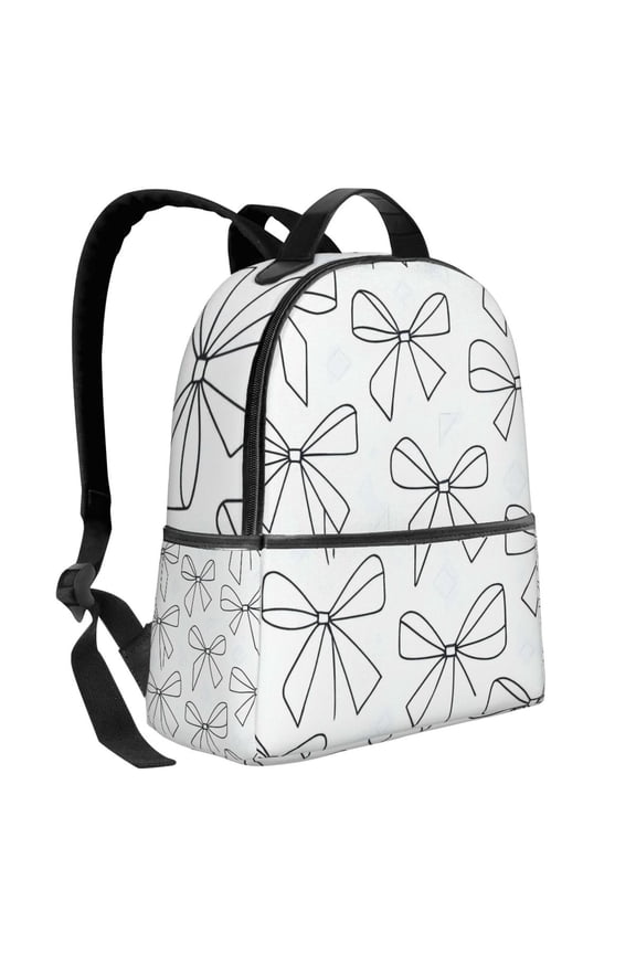 Lightweight Backpack With Adjustable Shoulder Strap Empty Bag Upright 1214.5in For Weekend Holiday Travel Hiking Modern Minimalist Thin Black And White Ribbon Bow Pattern