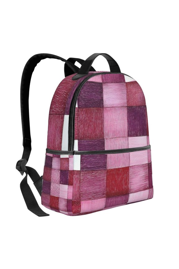 Lightweight Backpack With Adjustable Shoulder Strap Empty Bag Upright 1214.5in For Weekend Holiday Travel Hiking Palevioletred Checked Hand-Drawn Sketch_2