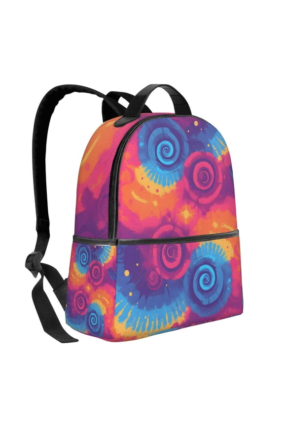 Lightweight Backpack With Adjustable Shoulder Strap Empty Bag Upright 1214.5in For Weekend Holiday Travel Hiking Palevioletred Tie-Dye Background Vibrant Colors And Swirling (2)
