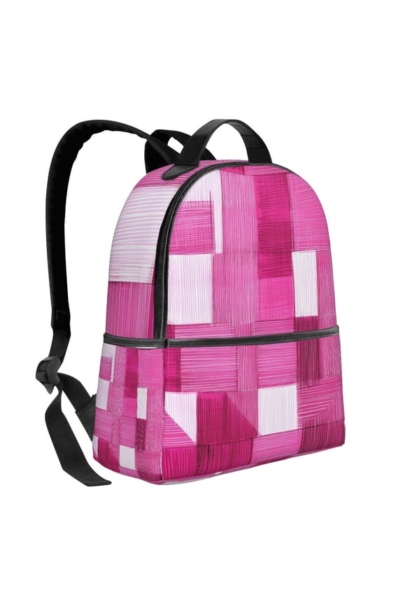 Lightweight Backpack With Adjustable Shoulder Strap Empty Bag Upright 1214.5in For Weekend Holiday Travel Hiking Pink Abstract Houndstooth Hand-Drawn Sketch_1
