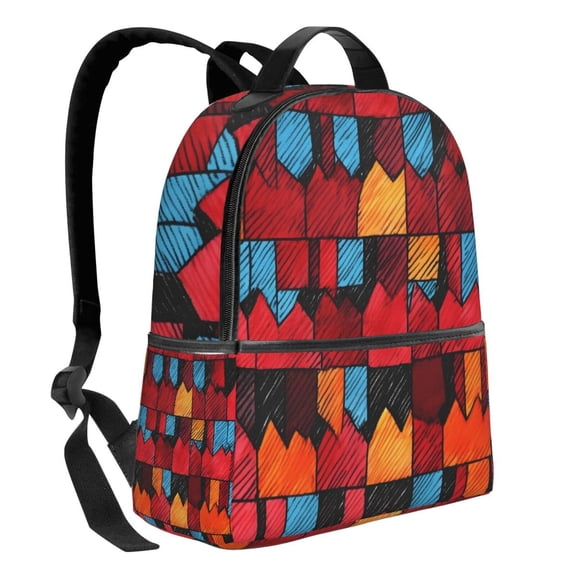 Lightweight Backpack With Adjustable Shoulder Strap Empty Bag Upright 1214.5in For Weekend Holiday Travel Hiking Red Colorful Houndstooth Hand-Drawn Sketch_1