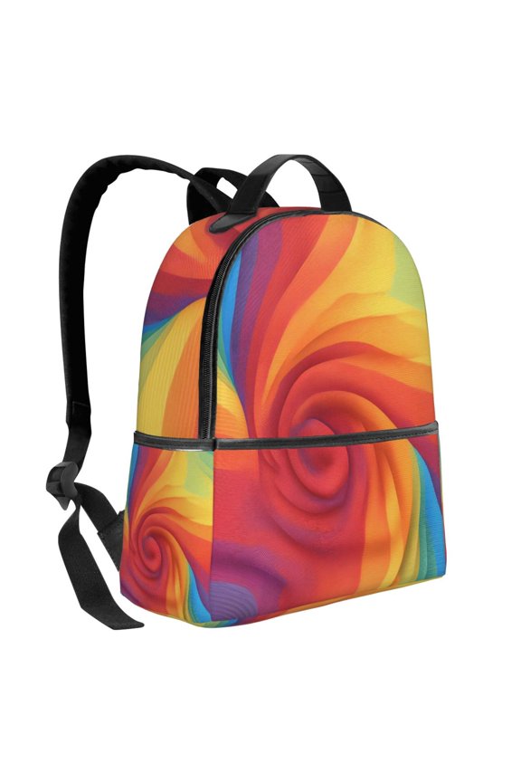 Lightweight Backpack With Adjustable Shoulder Strap Empty Bag Upright 1214.5in For Weekend Holiday Travel Hiking Red Tie Dye Background Rainbow Colors (2)