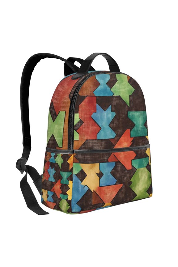 Lightweight Backpack With Adjustable Shoulder Strap Empty Bag Upright 1214.5in For Weekend Holiday Travel Hiking Saddlebrown Colorful Houndstooth Hand-Drawn Sketch_3