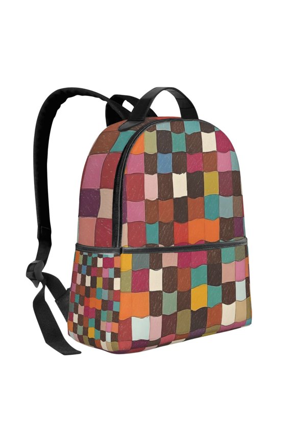 Lightweight Backpack With Adjustable Shoulder Strap Empty Bag Upright 1214.5in For Weekend Holiday Travel Hiking Saddlebrown Colorful Houndstooth Hand-Drawn Sketch_4