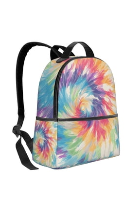 Lightweight Backpack With Adjustable Shoulder Strap Empty Bag Upright 1214.5in For Weekend Holiday Travel Hiking Silver Tie Dye Background Vibrant Colors And Swirling