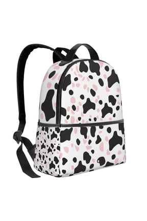 Lightweight Backpack With Adjustable Shoulder Strap Empty Bag Upright 1214.5in For Weekend Holiday Travel Hiking Simple Cow Print Pattern White Background, Pink And White_1