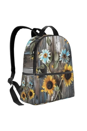 Lightweight Backpack With Adjustable Shoulder Strap Empty Bag Upright 1214.5in For Weekend Holiday Travel Hiking Turquoise Wood Farmhouse Sunflowers (1)