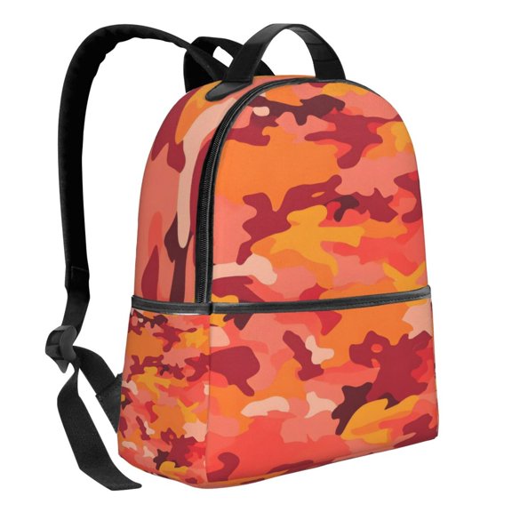 Lightweight Backpack With Adjustable Shoulder Strap Empty Bag Upright 1214.5in For Weekend Holiday Travel Hiking Vector Camouflage Pattern Orange Red_1