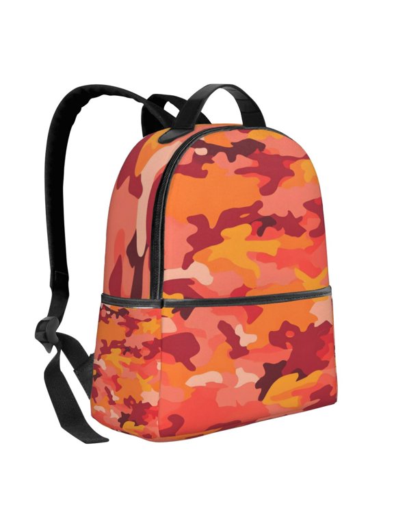 Lightweight Backpack With Adjustable Shoulder Strap Empty Bag Upright 1214.5in For Weekend Holiday Travel Hiking Vector Camouflage Pattern Orange Red_1